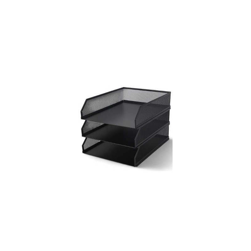 Three-Tiered Black Metal Mesh File Tray