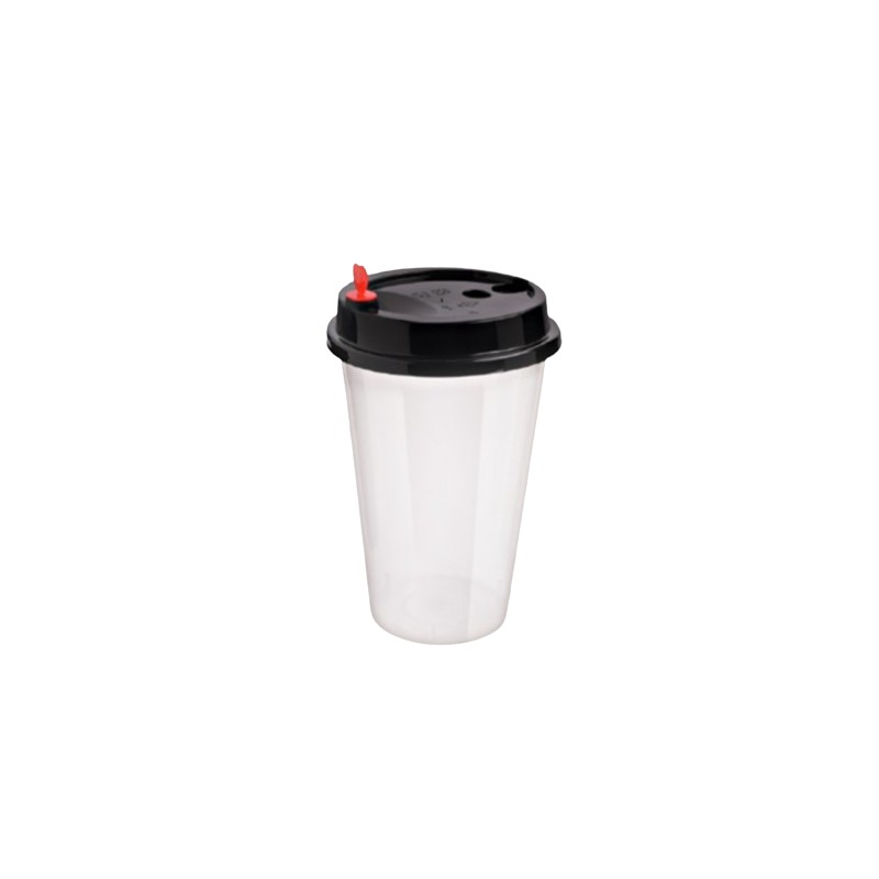 Clear Plastic Cup with Black Lid 12 oz × 400 Pcs - Carton