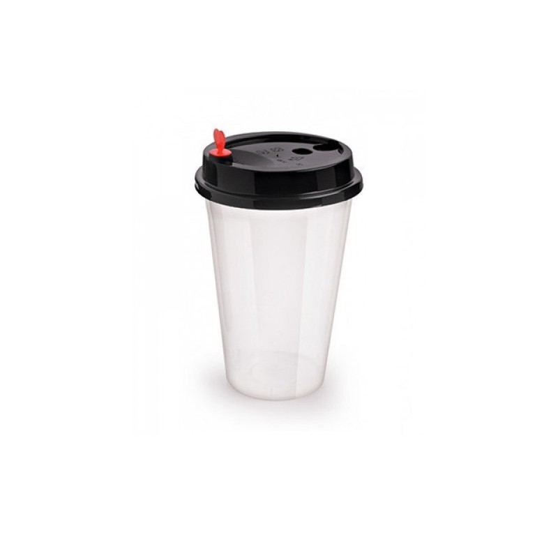 Clear Plastic Cup With Black Lid 16 oz × 360 Pcs - Carton