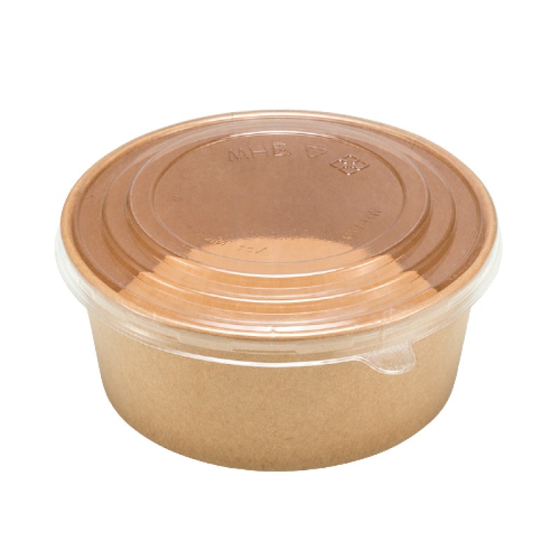 Kraft Brown Paper Bowl With clear Lid 24 oz × 450 - Carton
