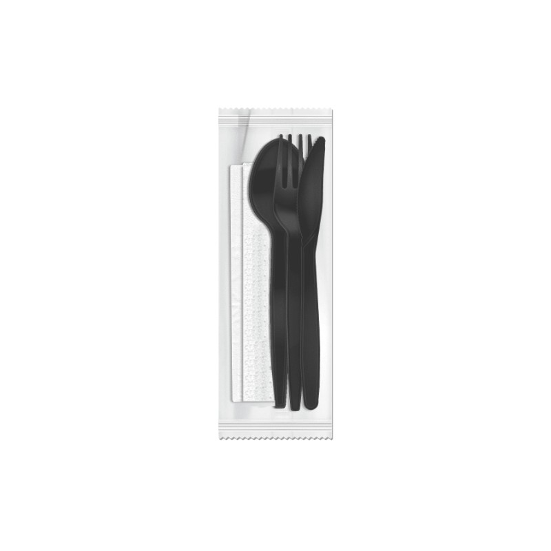 Black Wrapped Plastic Cutlery Set 500 pcs