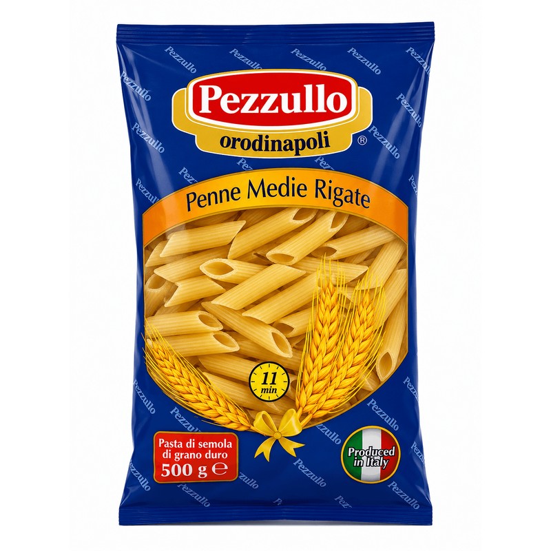 Pezzullo Macaroni Penne Medie Rigate No: 93 - 500 gm × 12 - Carton