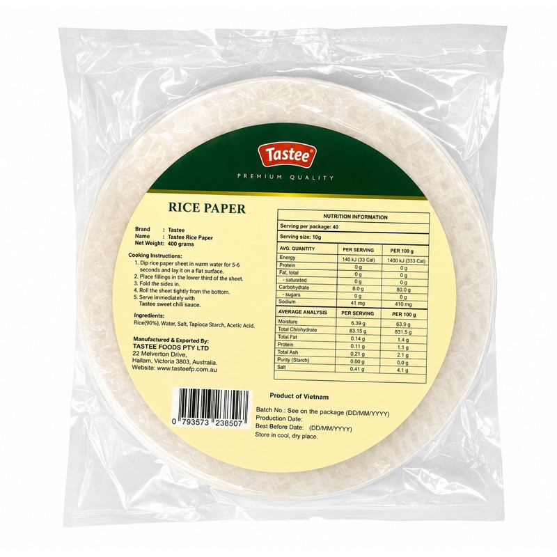 Tastee Rice Paper Roll Sheets 400 gm × 30 - Carton