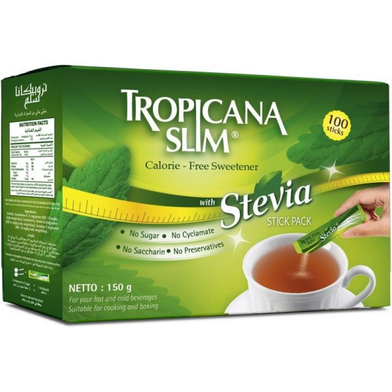 Tropicana Slim Zero Calories Stevia Sweetener 100 Sachets × 12 - Carton