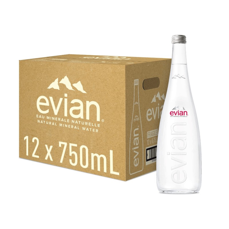 Evian Mineral Natural Water Glass 750 ml × 12 - Carton