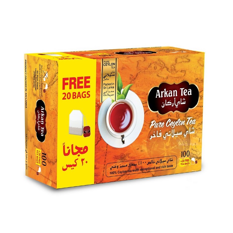 Arkan Tea Pure Ceylon Tea  100 bags + 20 Free × 36 - Carton